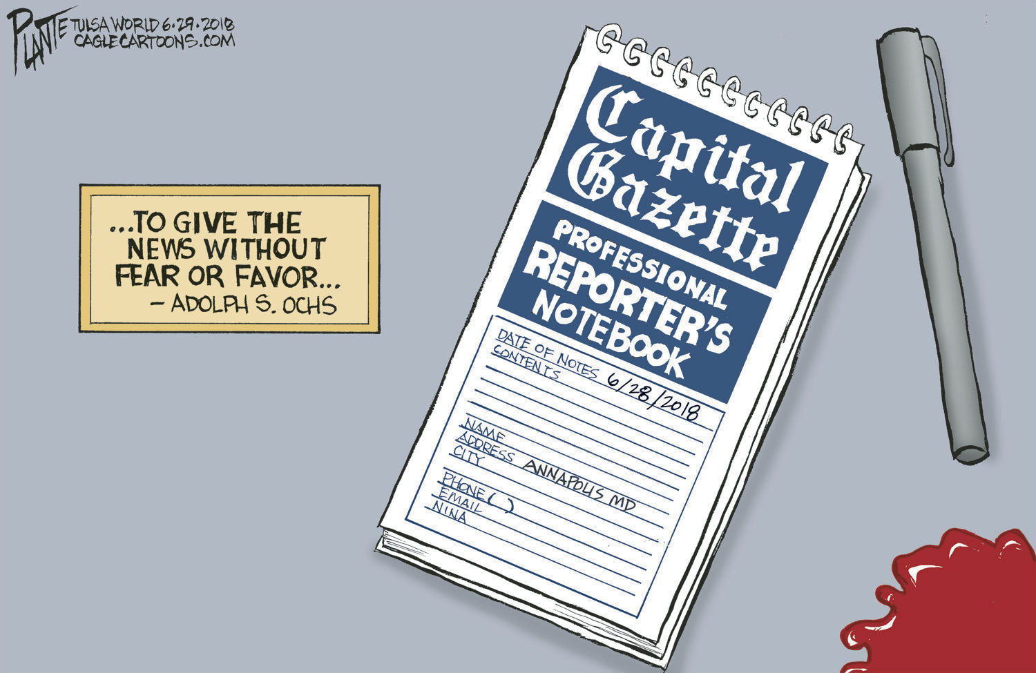 Bruce Plante Cartoon: Capital Gazette shootings